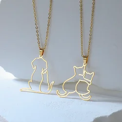 Cazador Cute Hugging Cats Kitten Necklace for Women Stainless Steel Animal Dog Pet Pendant Necklaces Jewelry Gift 2024 Trend