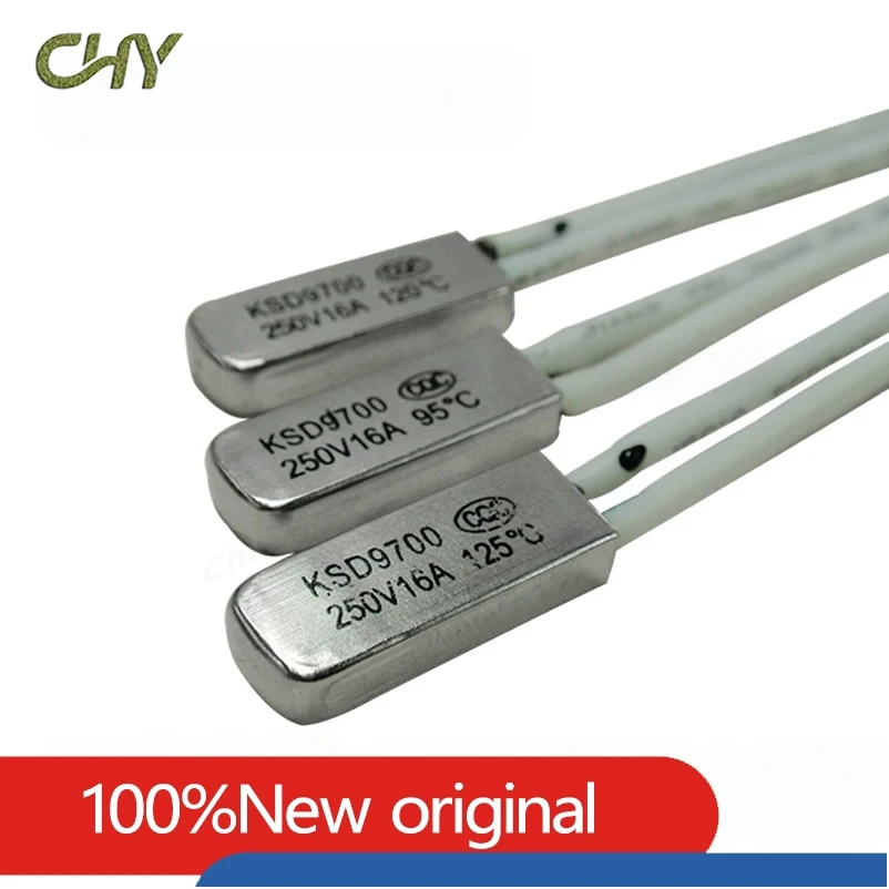10Pcs/Lot KSD9700 Bimetal Thermostat 250V 16A Snap‑Action Thermal Protector NC Normally Closed 50‑240℃ With Wire Lead