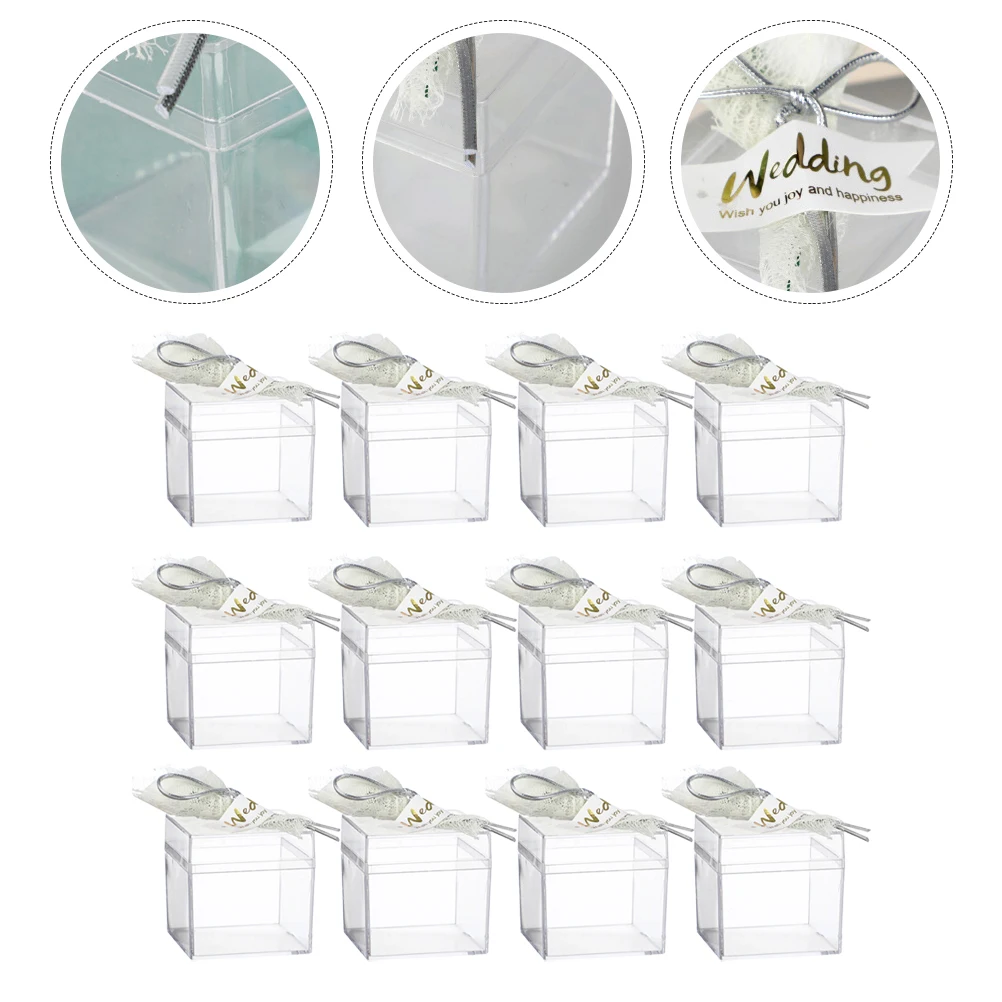 

12Pcs Transparent Plastic Candy Boxes Clear Flower Design Square Containers Gift Packaging Boxes for Wedding Party