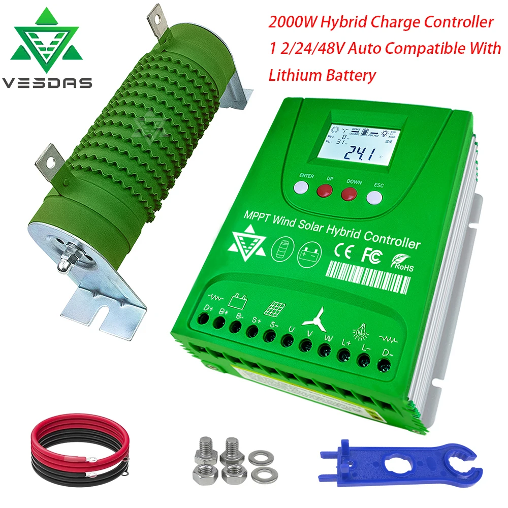 2000W 12V 24V 48V MPPT Wind Solar Hybrid Controller Pioneer Version Charge LiFePO4 Ternary lithium Lead Acid GEL Battery