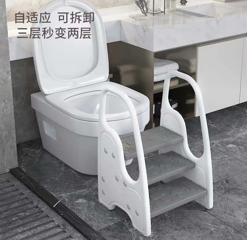 Gray 3-Step Stool for Kitchen Wide Anti-Slip Steps Handles for Potty Training Bathroom Sink and Toilet Stool