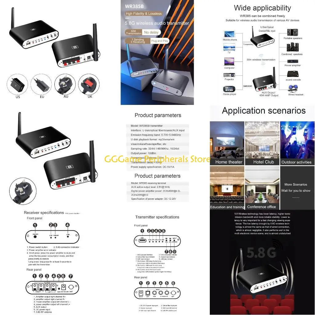 

U55B 5.8GHz Wireless Transmitter and Receiver Adapter DAC 40W Power Amplifier