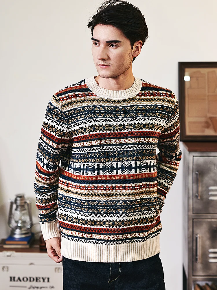 

Трикотажное пальто в стиле ретро в этническом стиле с узором Fair Isle, полушерстяное пальто, теплое мужское пальто Faion Urban Sle Long Sve ro...