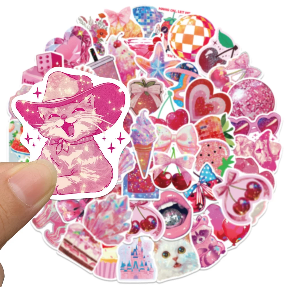 Pegatinas de dibujos animados Retro rosa Y2K para maleta, portátil, equipaje, teléfono, coche, estilo INS, calcomanías de decoración estética de dibujos animados, 10/30/50 Uds.