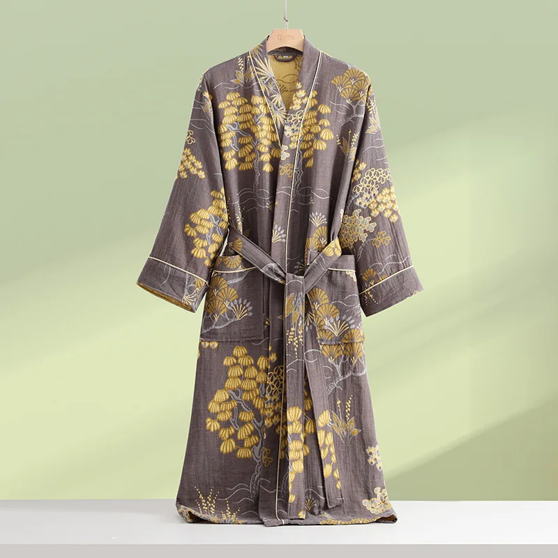 Cotton Fashionable Full Sleeve Kimono Bathrobe for Spring and Summer Thin Home Wear Absorbent Quick Drying Sleeping Robe