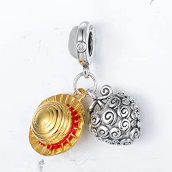 ONE PIECE Straw Hat and Burning Fruit Charms for Original 925 Charms Bracelet Silver Charm Bead for Women Jewelry