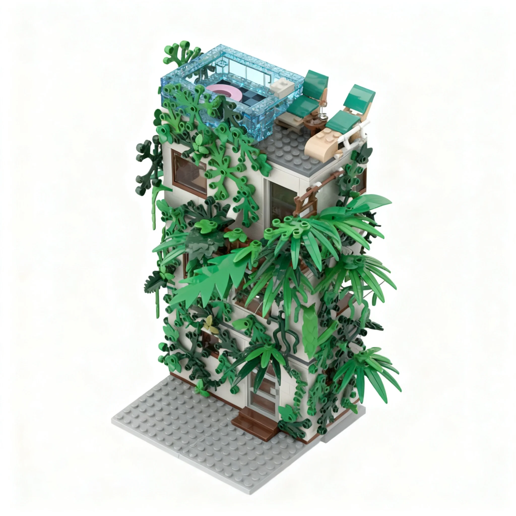 824pcs MOC Creator Expert Modular Overgrown Green House Eco Villa Model Christmas Gift Set Decorative Collection