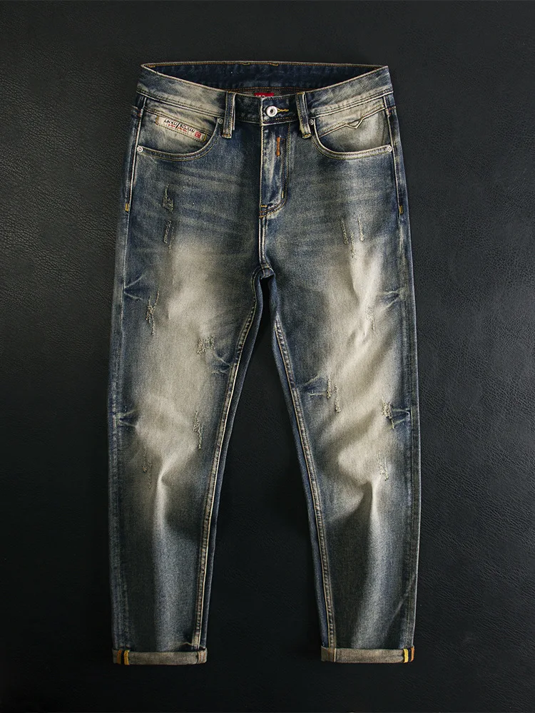 Jeans men's retro small straight tube fashionable light luxury men's clothing 2025 autumn/winter long pants