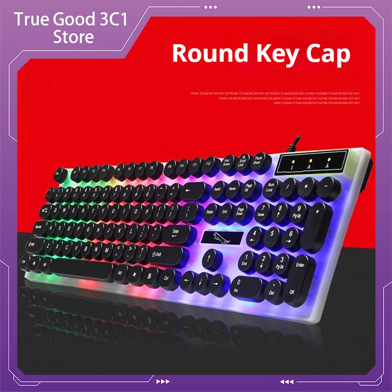 g21レトロラウンドゲーミングキーボード104キーメカニカルタッチバックライト付きラウンドキーusbゲーミングキーボード周辺機器