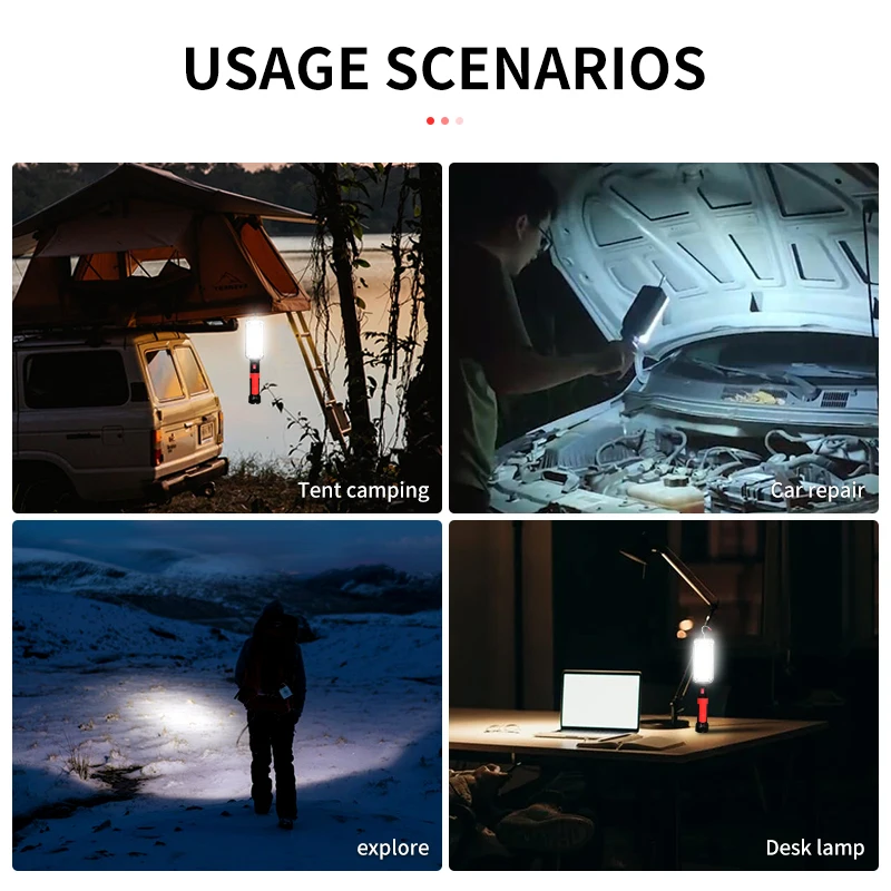 1/2/4pcs Portable COB Work Light USB Rechargeable LED Flashlight 18650 Adjustable 2Mode Waterproof Magnet Design Camping Lantern