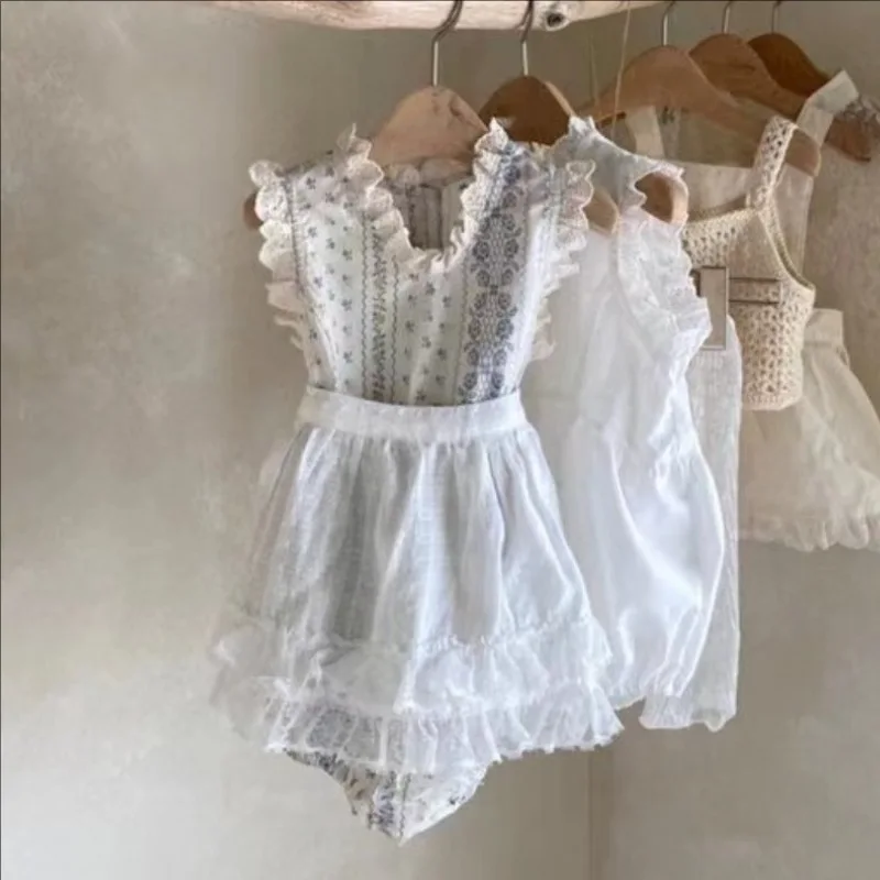 2026 Summer Baby Girls Skirt Cute Lace Ruffle Apron Cotton Toddler Kids Solid All-match Tutu Infant Lace-up Skirts