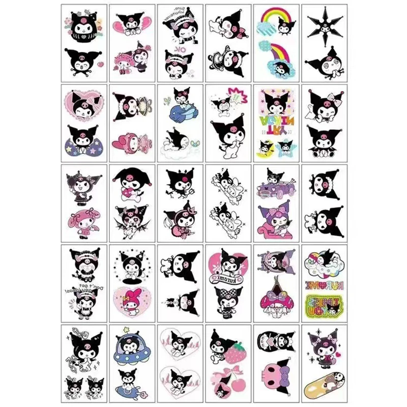 30pcs Sanrio Kuromi Hello Kitty Cute Waterproof Durable Color Tattoo Sticker Cartoon Characters Children Temporary Tattoos Decal