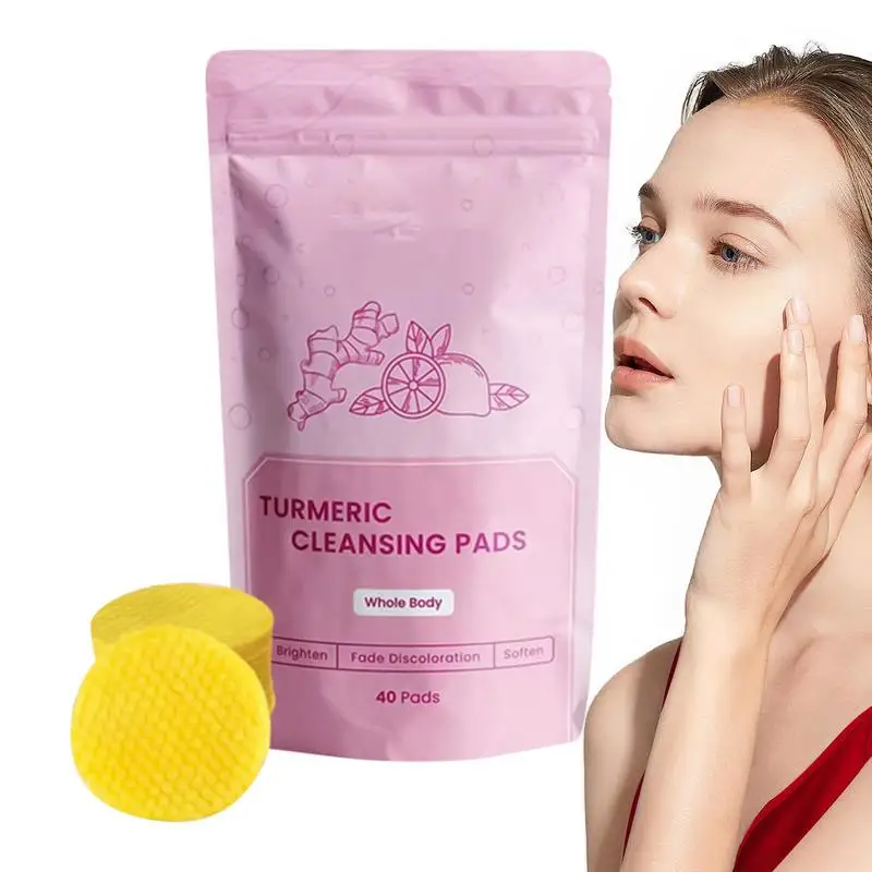 40Pcs/set Facial Acid Pads Turmeric Exfoliating Pads Turmeric Acids Cleansing Cotton Pads For Face Cleaning Care