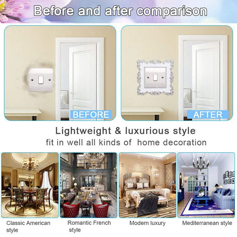 Resin Light Switch Cover Plate Silver White Border Type 86 Double Socket Panel Sticker For Home Wall Decor Electrical Accessorie