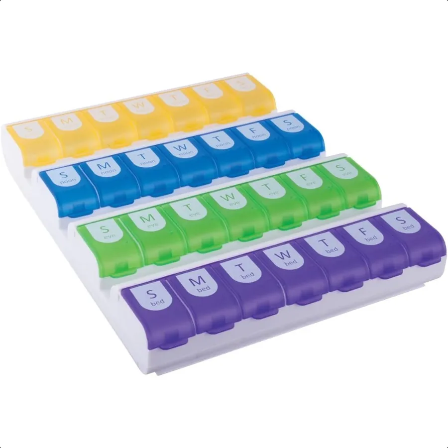 

EZY DOSE Weekly 7Day Pill Case Medicine Planner Vitamin Organizer Box 4 Times a Day Large Compartments Easy Fill All Compartmen