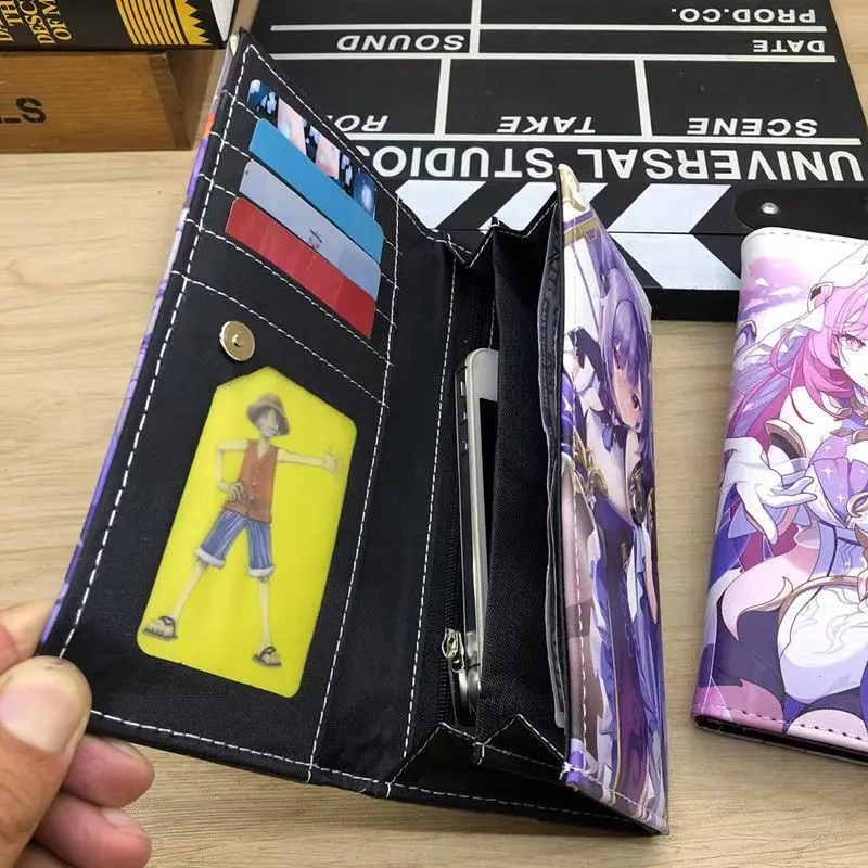 Genshin impacto carteira bonito anime periférico de duas dimensões carteira saco de passaporte estudante moeda carteira saco de cartão presente de aniversário pu