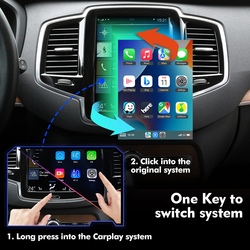 EBILAEN Không Dây Carplay Cho Volvo XC90 XC60 XC40 S60 S90 Android Auto Mô Đun Hộp Gương Liên Kết Full Màn Hình Hiển Thị Màn Hình Đa Phương Tiện