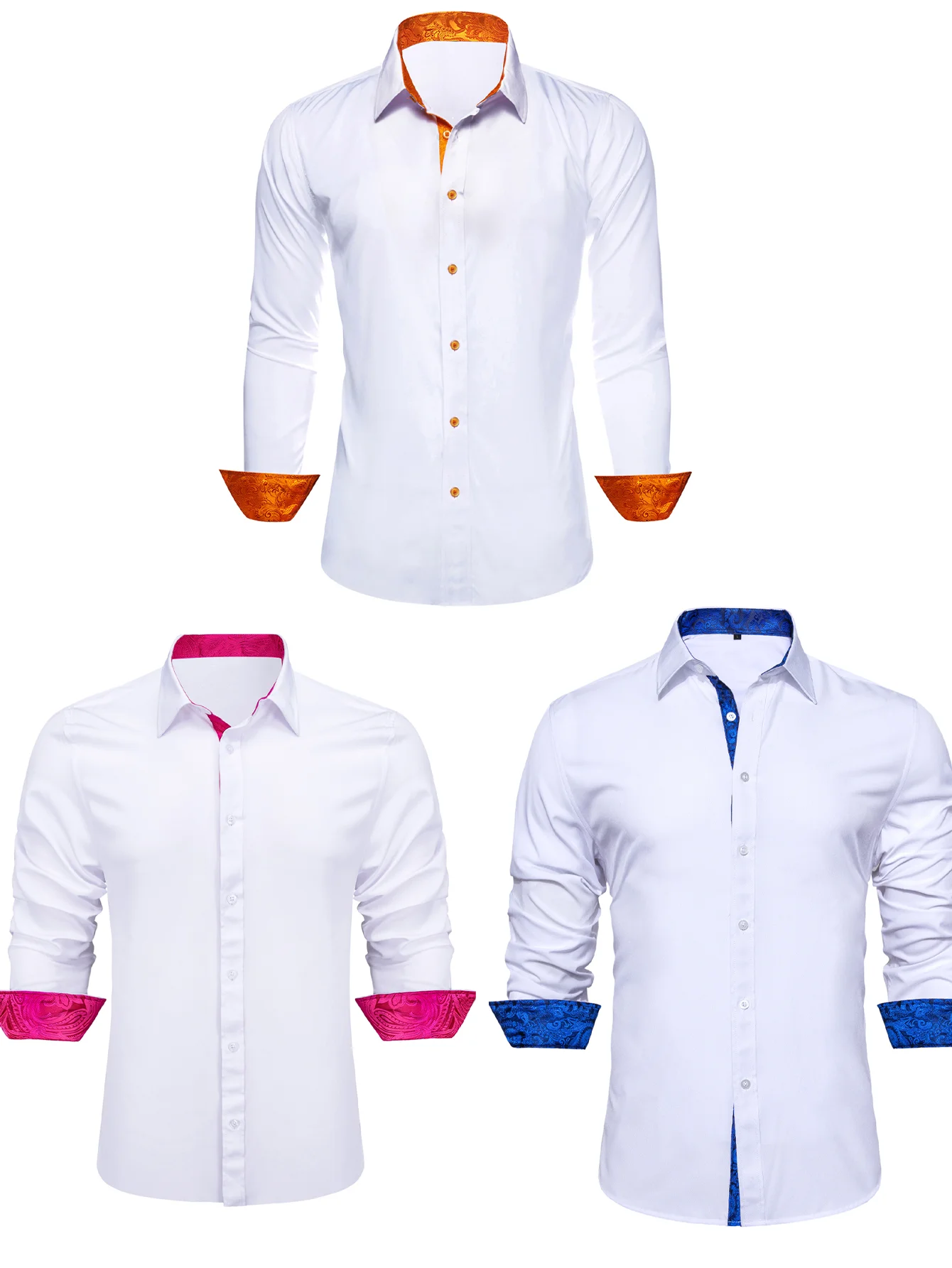 

Men's fashionable casual business shirt with white inner patchwork design, suitable for everyday casual outings.