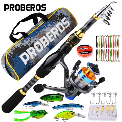 PROBEROS-Kit combinado de caña y carrete de pesca, juego completo de carrete de pesca giratorio y cañas giratorias, bolsa de señuelo, 1,5 m-2,4 m