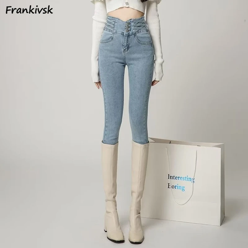 

Pencil Jeans Women Slim Elegant Solid Hotsweet Simple Japanese Style Leisure Office Lady Harajuku High Waist Denim Stretchy