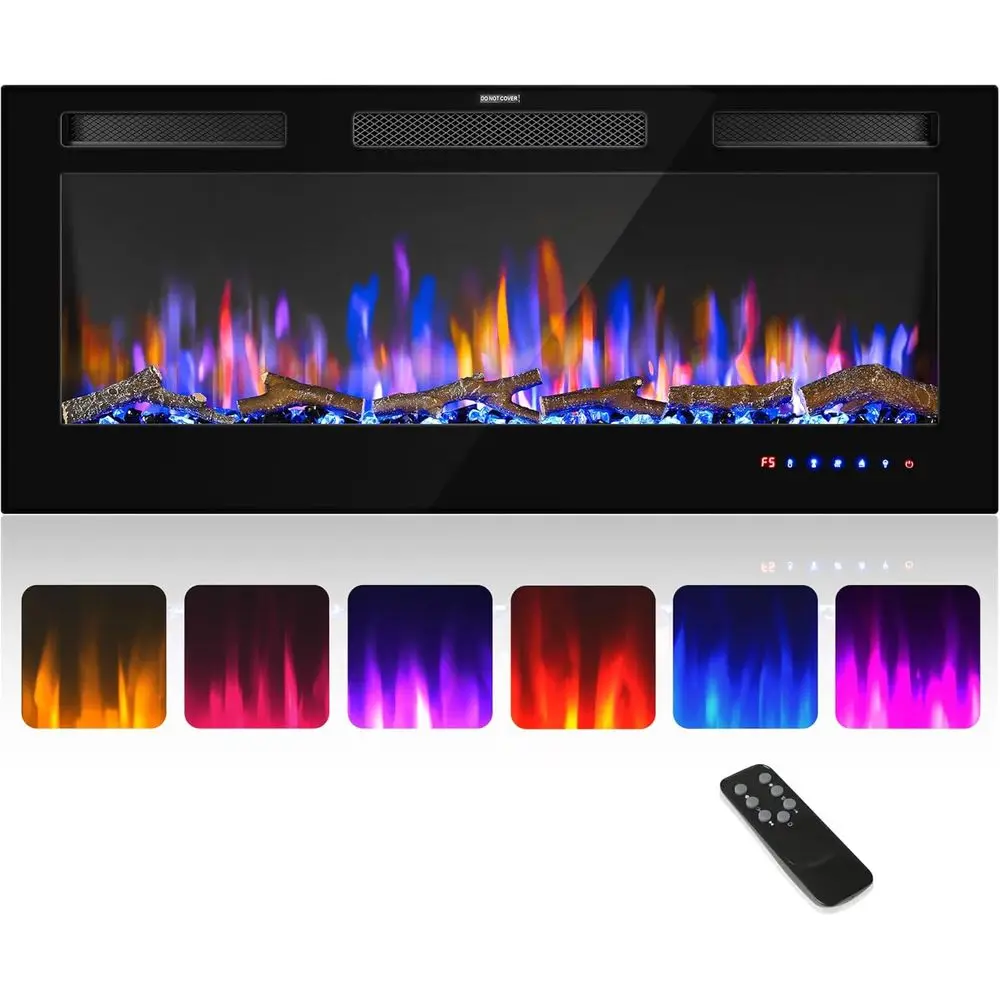 

42 Electric Fireplace Insert - Indoor Wall-Mounted with Remote, Adjustable Flame Color and Brightness, 750-1500W