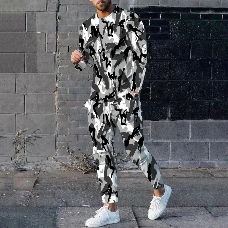 

Hunting Clothing Men's Long Sleeved T-shirt Set Camouflage Camouflage Pattern 3D Printed T-shirt Long Pants Set Two-piece Set