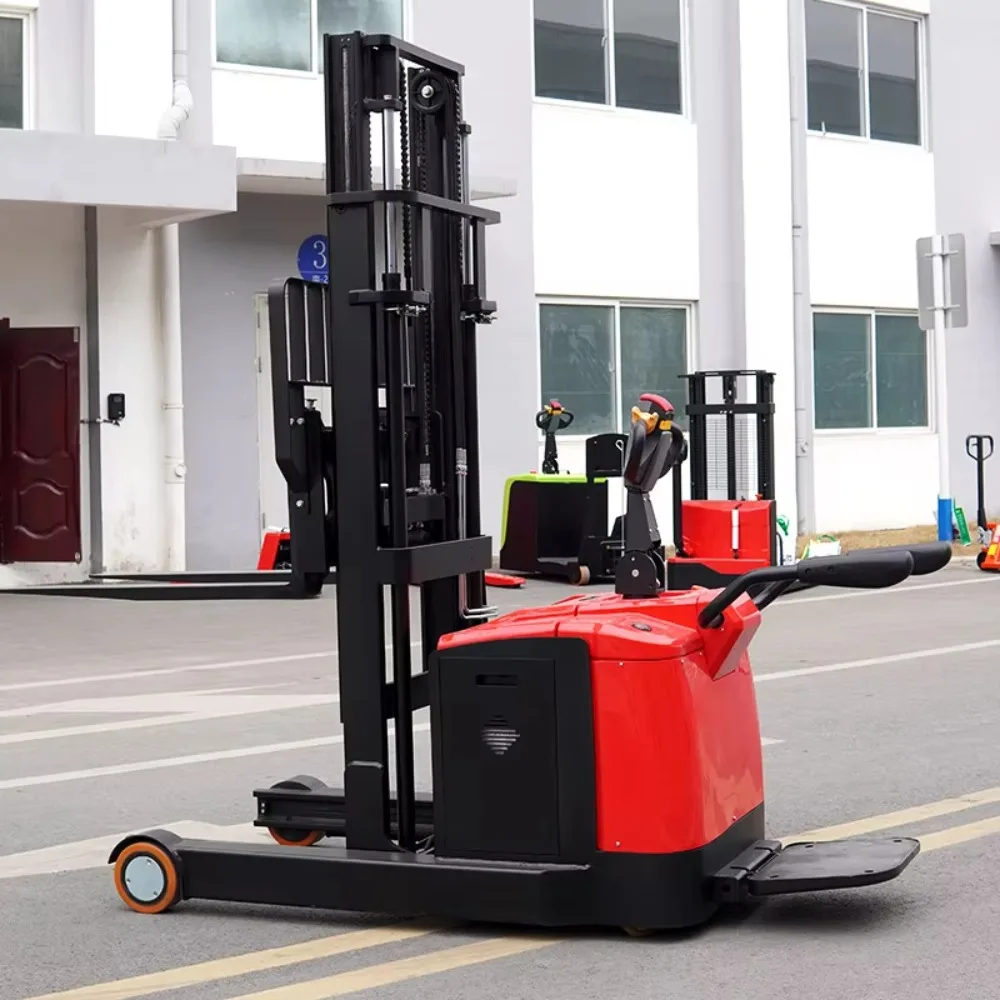 2 Ton Full Electric Stand-on Stacker Battery Powered Pallet Stacker Forklift Small Lift Truck for Warehouse