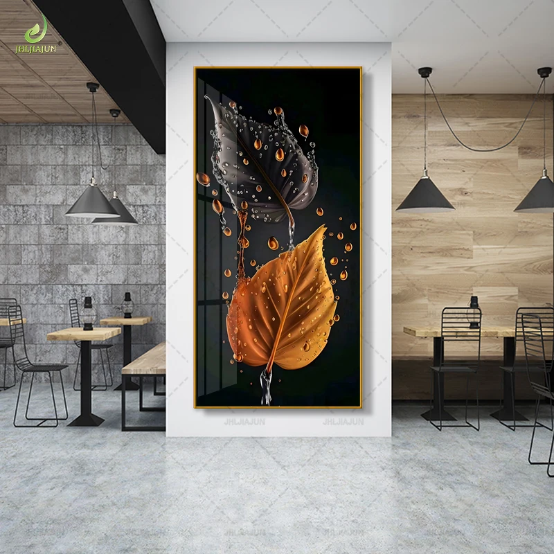 Modern minimalist living room decoration painting with water droplets, leaves, porcelain murals, corridor hanging paintings