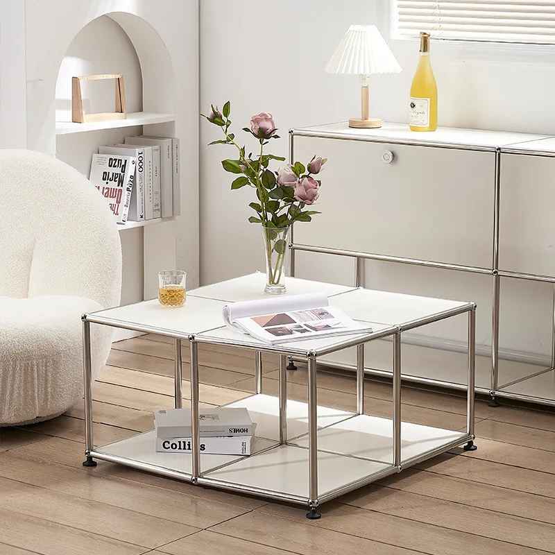 

Coffee table living room household simple modern stainless steel multi-functional wrought iron square tea table edge table
