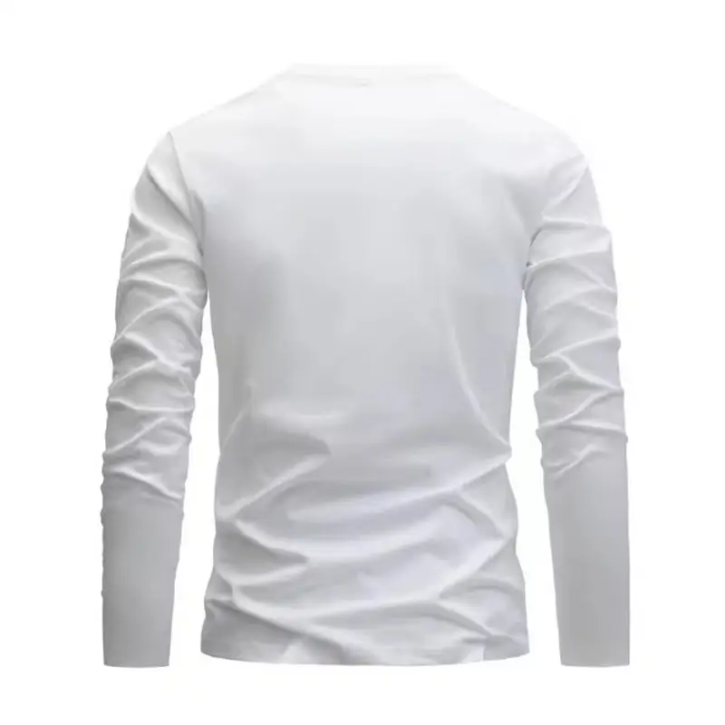 Autumn and winter 100 cotton men's top T-shirt men's long sleeved round neck loose oversized autumn and winter T-shirt top gallery 3