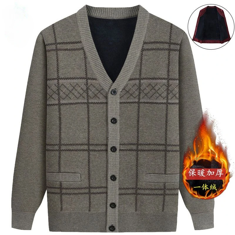 

Autumn Winter Jackets Fleece Warm Knitted Cardigan Plaid Sweater Men Clothing Trend Luxury Coats Single Breasted Tops New