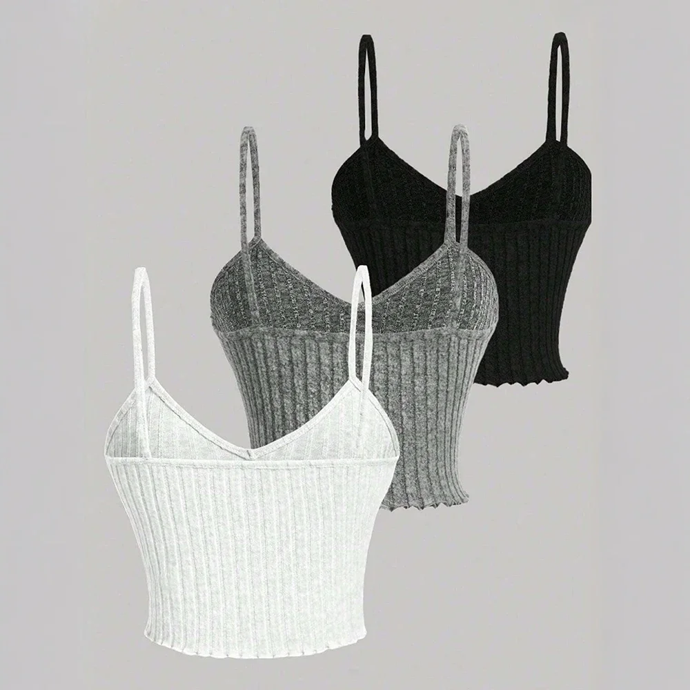 الدبابات الصيف الكورية عارضة حمالة بلون أكمام الحبيب الرقبة نحيل صالح ثلاث قطع الدبابات للنساء