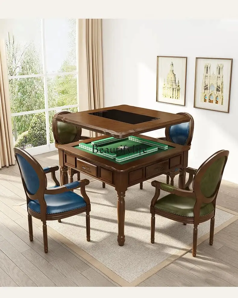 

American Style Solid Wood Dual-use Mahjong Dining Table Fully Automatic Silent Eating and Playing Mahjong Dining Table