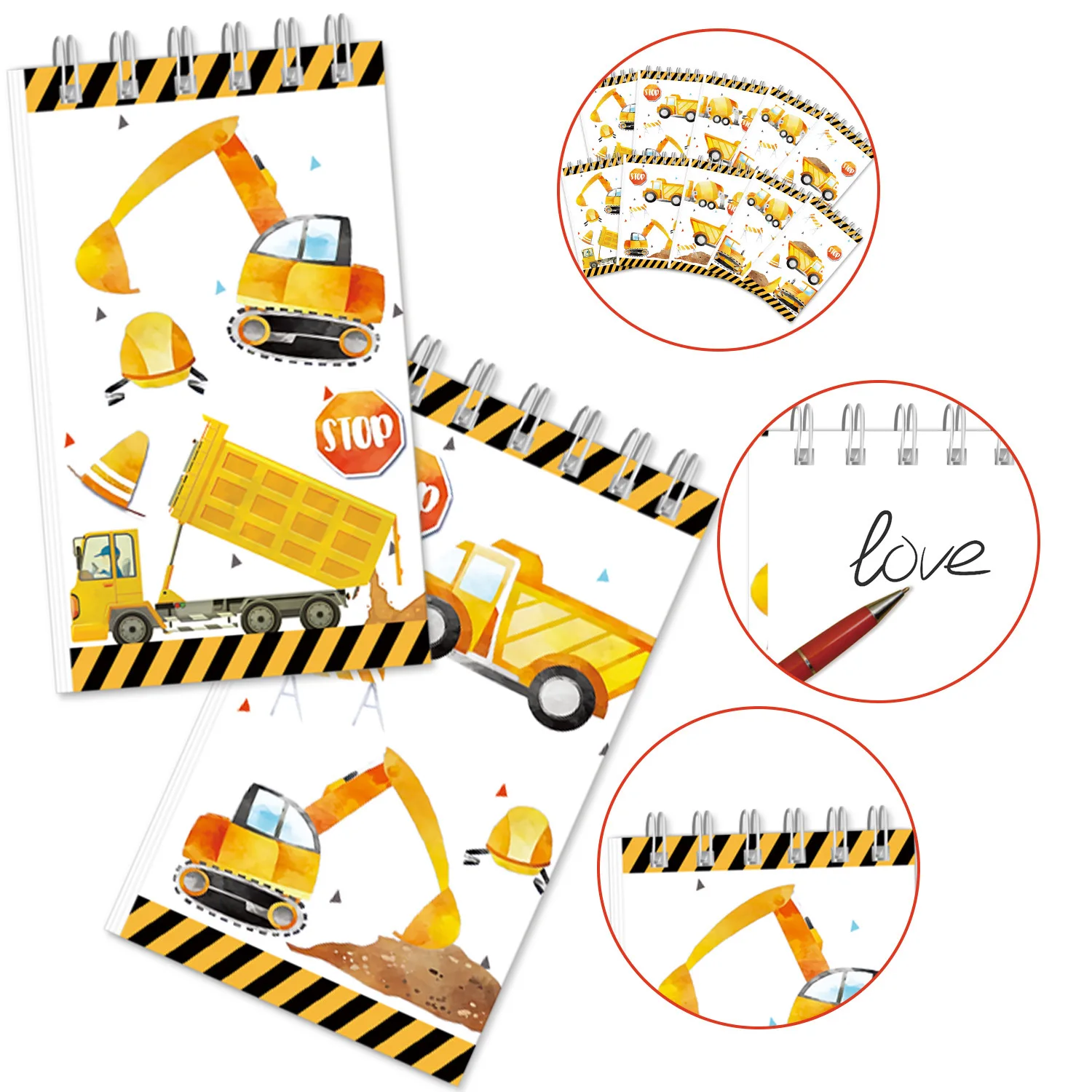 10Pcs Engineering Vehicle Theme Portable Coil Notebook Construction Mini Notepad for Kids Birthday Party Favors School Rewards view 3