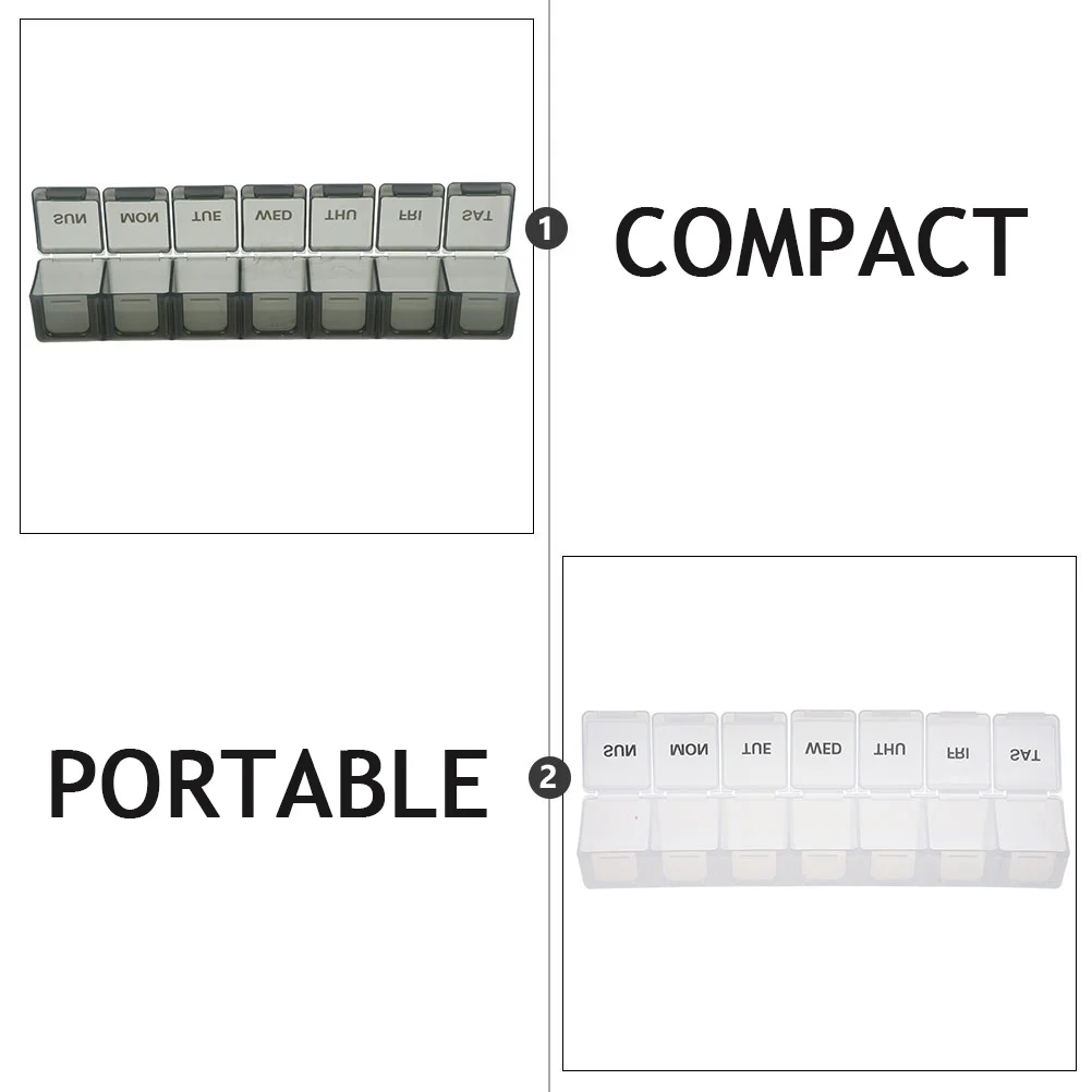 

2pcs Portable Pill Box 7 Grid Sturdy Plastic Medicine Storage Travel Friendly Airtight Lock Weekly Organizer for Pills