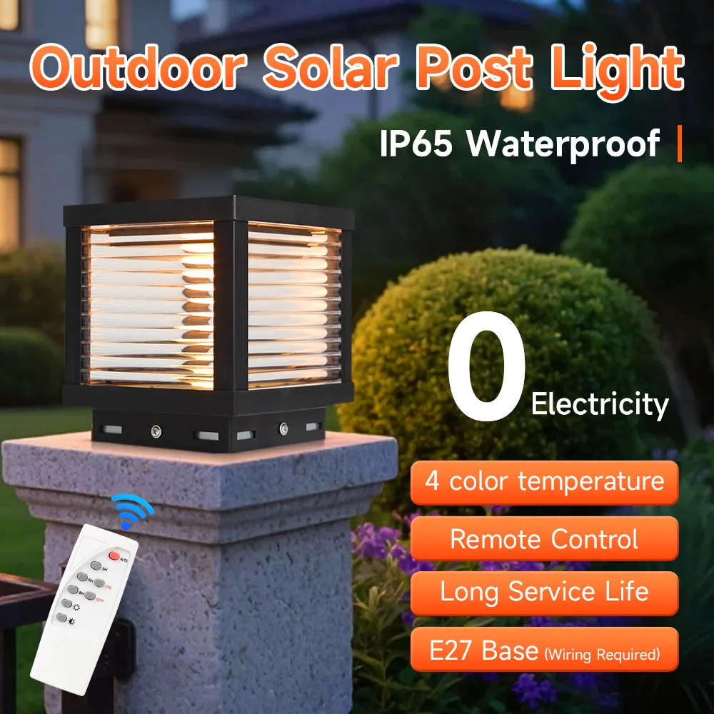Solar Column Lamp Solar Lights Outdoor Time Led Pillar Light Waterproof Column Lamps Remote Control LED Garden Sunlight Exterior