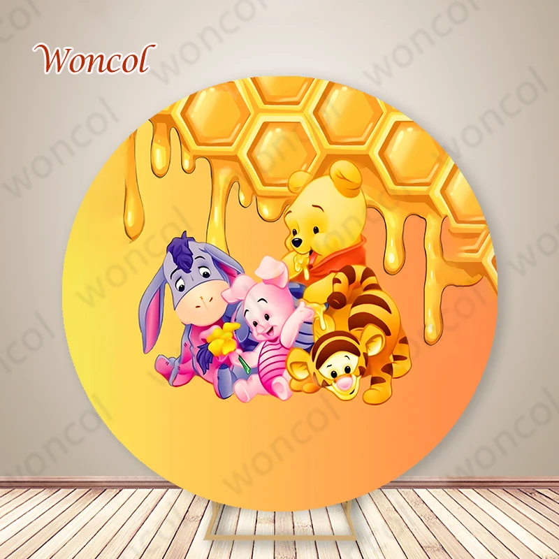 Winnie The Pooh Round Cover Winnie The Pooh Baby Shower Backdrop Piglet Tigger Eeyore Pooh Cylinder Cover 1st Kid Birthday Decor