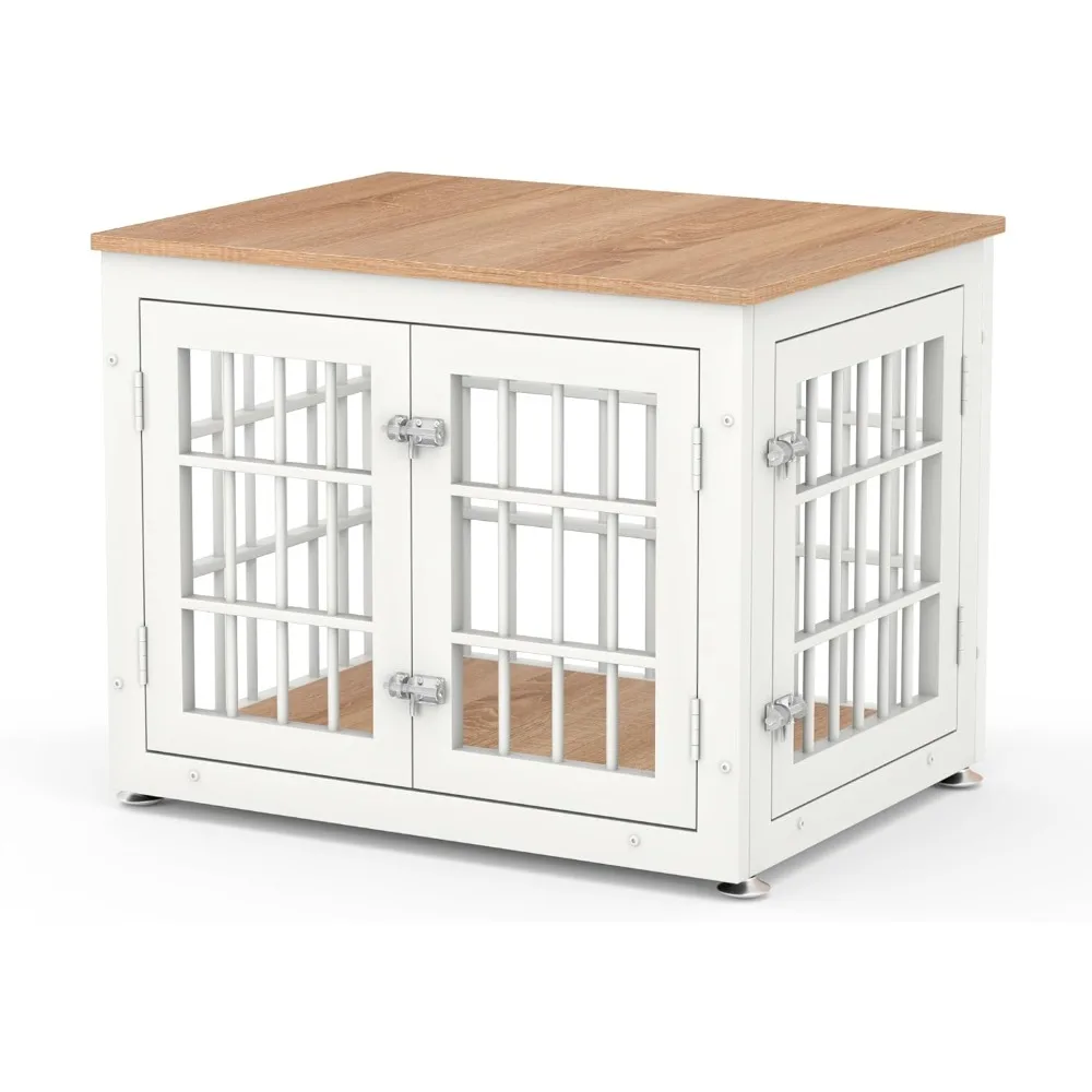 Heavy Duty Dog Crate Furniture for Small Dogs, Decorative Pet House End Table, Wooden Cage Kennel Furniture Indoor, White and Na