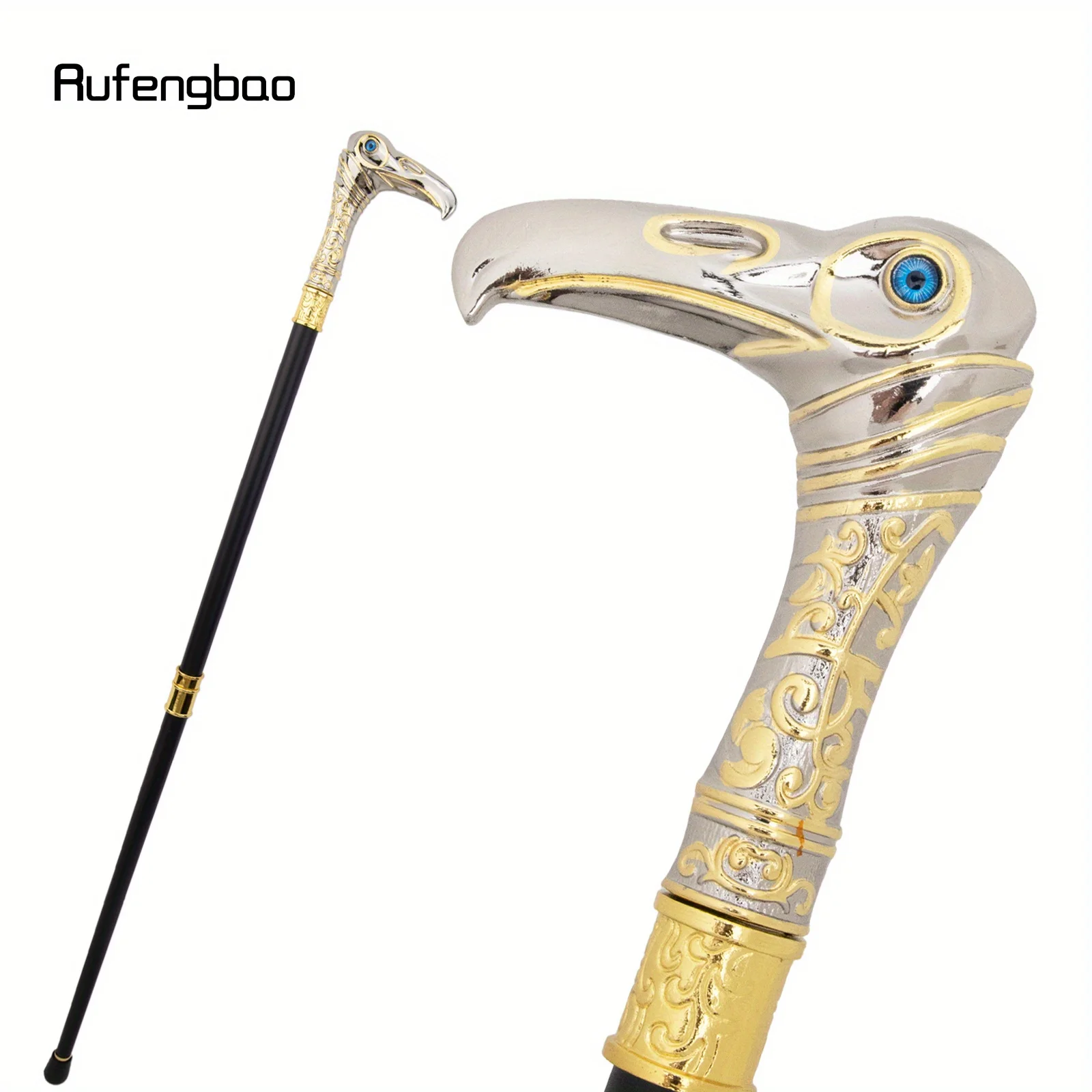 Golden White Eagle Head Luxury Decorative Walking Cane Luxury Stick Cane Cosplay Alloy Crosier Stick Performance Stage Cane 93cm