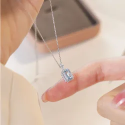 New 925 Sterling Silver Necklace Luxury Rhine Topaz Pendant Sapphire Necklace Banquet Glamour Jewelry for Women Engagement