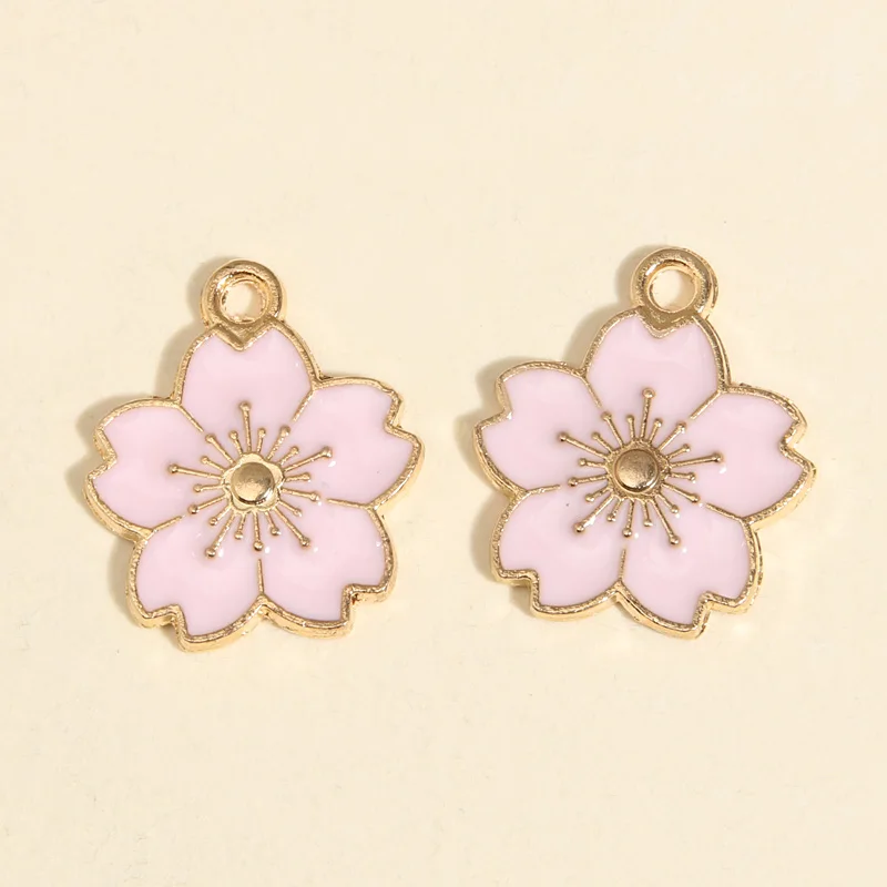 10 pièces couleur or 20.5x18mm joli émail Sakura fleur breloques plantes pendentif pour bricolage boucles d'oreilles faites à la main fabrication de bijoux accessoire