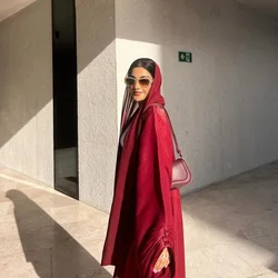 Donne musulmane in raso lucido aperto Cardigan Abaya Maxi vestito turchia Eid Party abito arabo Kimono Dubai caftano Islam marocco Jalabiya