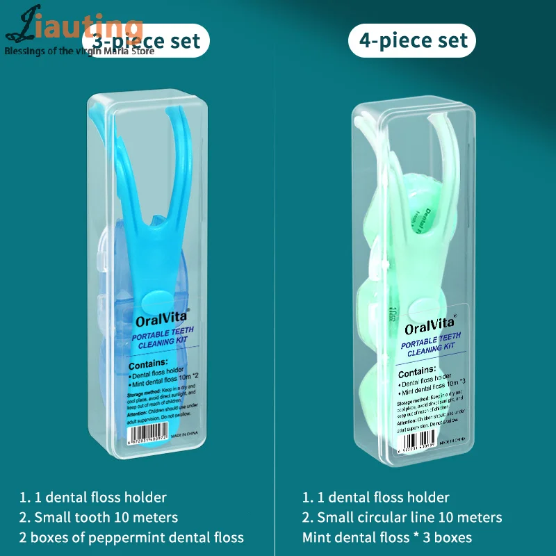 10 متر خيط تنظيف الأسنان مع حامل مع صندوق تخزين تنظيف الأسنان يختار قابلة لإعادة الاستخدام استبدال مقبض عصا أداة عراف للأقواس