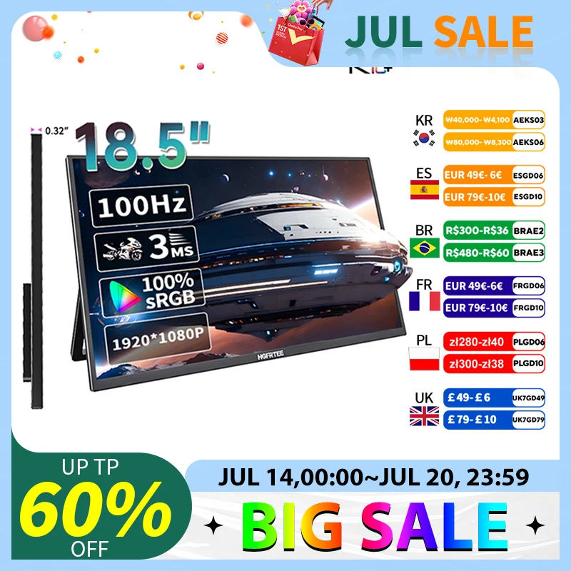 

HGFRTEE Portable Monitor 18.5 Inch Computer Gaming Display 100Hz 100% sRGB FHD 1080P Screen for Laptop Holiday Gift PC PS4/PS5
