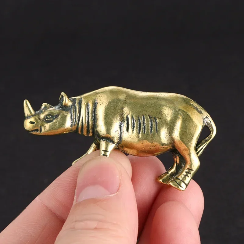 Brass Rhinoceros Statue Ornament Home Office Decoration Animal Statue