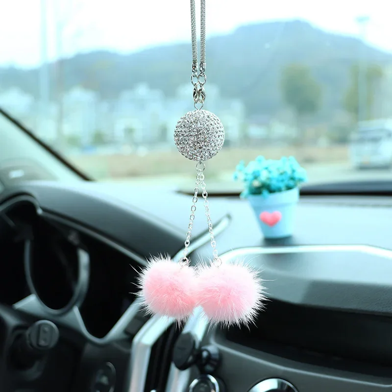 

Crystal diamond tassel mink hair ball car rearview mirror pendant car decoration pendant