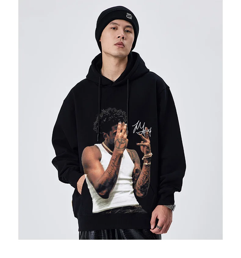 

Fall/Winter 2024 Rock Project Star Jaylen Green American Hoodie Retro Crewneck Grab Hoodie for Men Fall/winter Basketball Trend