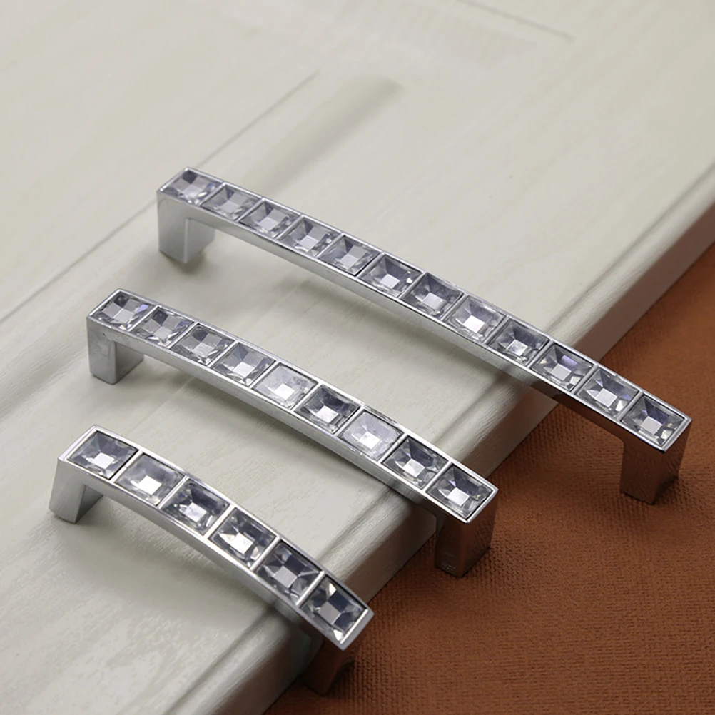 

2Pcs Graceful Crystal U Shaped Door Handle Drawer Knobs Pulls Bright Chrome 2.2cm Screws Home Decoration Door Knob