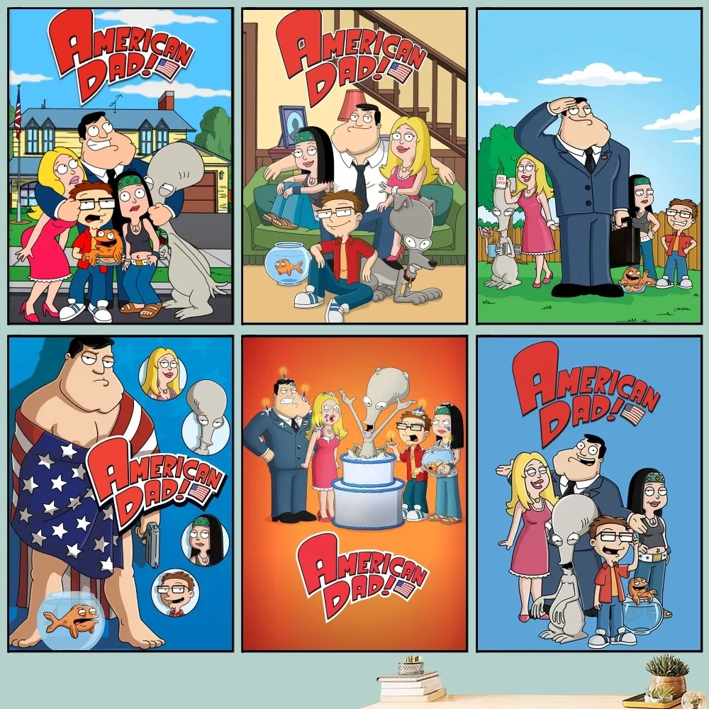 

Cartoon A-American D-Dad Poster DIY Vintage Movie Poster Wall Art Painting Study Stickers Big Szie Wall Painting