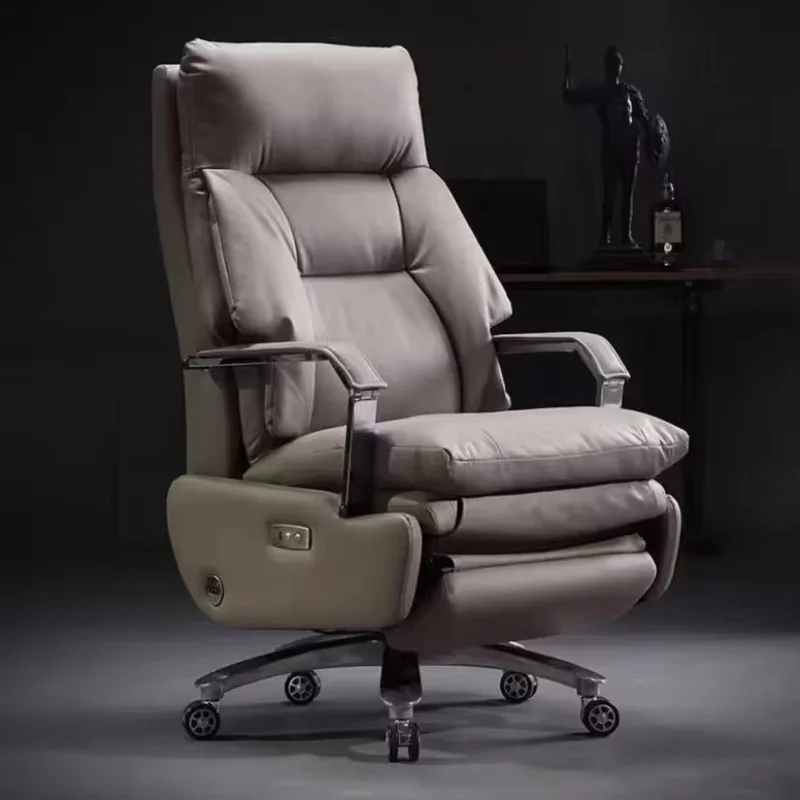 

Luxury Big Boss Ergonomic Reclining Office Chair Footrest Comfortable Grey PU Leather Modern Design Style